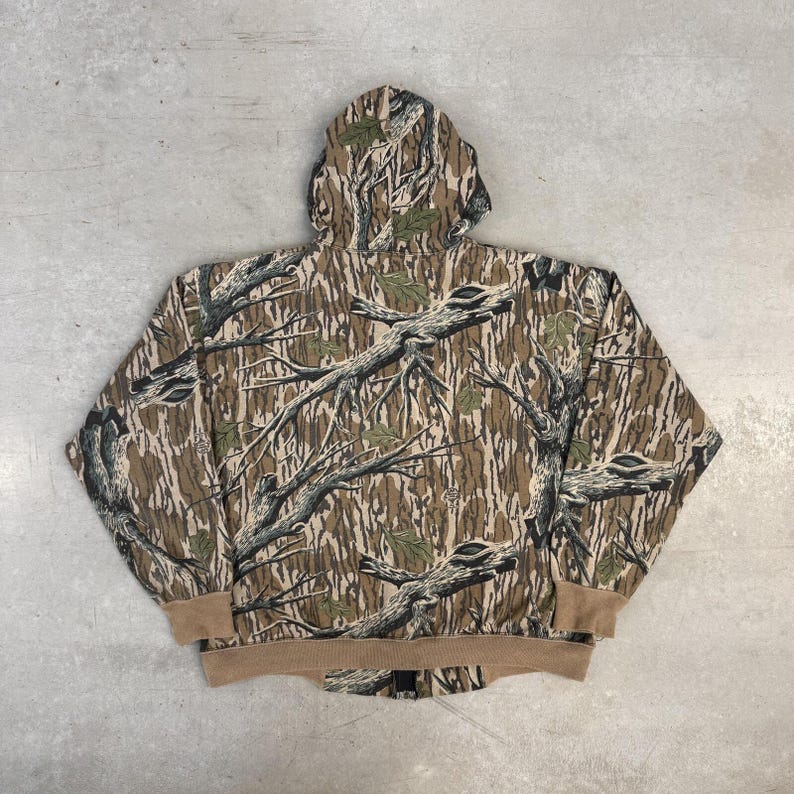 Sudadera con capucha y cremallera completa estilo vintage de los 90 con estampado de camuflaje Mossy Oak / Para exteriores / Camuflaje / Ligera / Marrón imagen 5