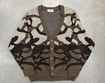 Vintage 90s Striped Pattern Knit Cardigan / Outerwear / Retro / Knitwear / Extra Large Brown