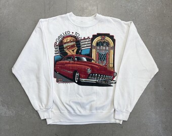 Vintage 80s Diner "Grilled To Perfection" Graphic Sweatshirt / Cars / Retro / USA / Medium White