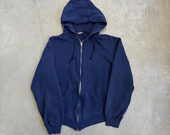 Sweat à capuche noir entièrement zippé vintage des années 70 / Véritable vintage / Rétro / Etats-Unis / Extra Small Navy