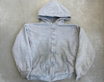 Vintage 2000s Sportier Thermal Lined Thrashed Full-Zip Hoodie / Outerwear / Retro / USA / Small Gray