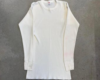 Vtg 70s 80s Hanes Thermal Long Sleeve Shirt White S/M 50/50 Waffle