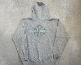Vintage 90s Independent Trucks Logo Graphic Flawed Hoodie / Skater / Retro / USA / Large Gray