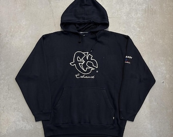 Vintage 2000s Fubu Exhaust Embroidered Logo Hoodie / Y2K / Retro / USA / Extra Large Navy
