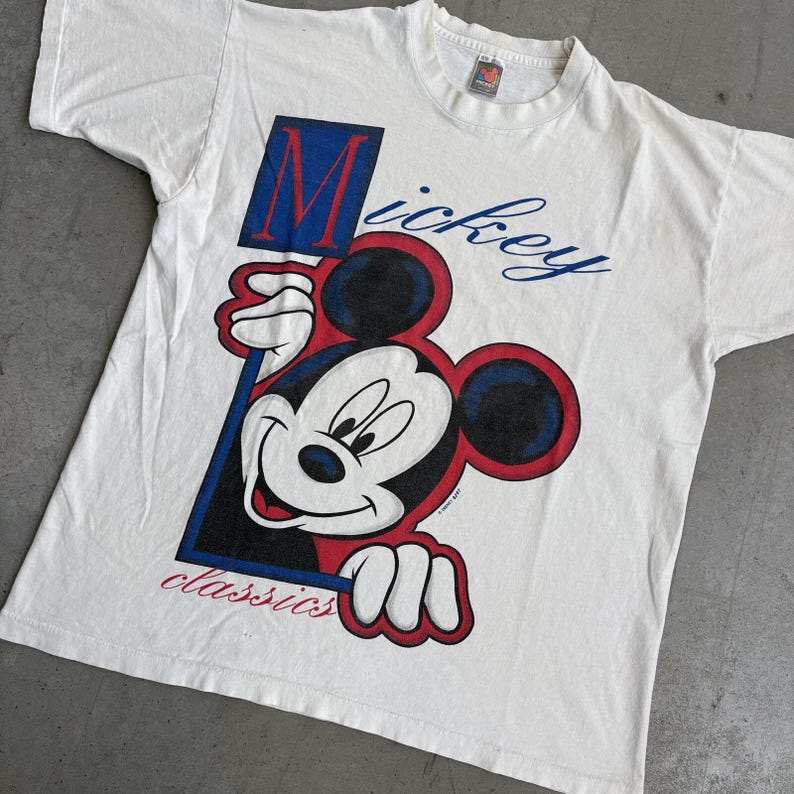Vintage 90s Mickey Mouse Classics Cartoon Flawed T-Shirt / Retro / Disney / USA / Extra Large White image 3