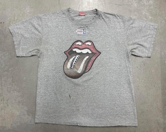 Camiseta vintage desgastada con el logotipo de los Rollingstones de la NFL, década de 2000, fútbol americano de la NFL, ropa deportiva, banda, extragrande, gris
