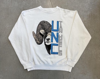 Vintage 90s North Carolina Tar Heels Ram Graphic Sweatshirt / Collegiate / Sportswear / USA / Large White