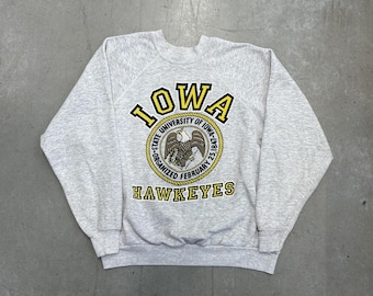 Vintage 80s Iowa University Hawkeyes Logo Graphic Sweatshirt / Collegiate / Sportswear / USA / Medium Gray