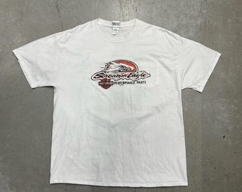 Camiseta gráfica vintage Harley-Davidson Screamin Eagle de los años 2000 / Nueva York / Motocicletas / Blanca, talla extragrande
