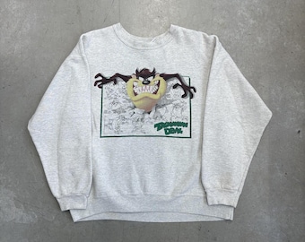 Vintage 90s Looney Tunes Tasmanian Devil Flawed Sweatshirt / Retro / Cartoon / USA / Large Gray