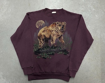 Vintage 90s Bear Nature Graphic Pullover Sweatshirt / Outdoor / Retro / USA / Small