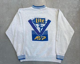 Vintage 90s Miller Lite Beer Volleyball Graphic Flawed Sweatshirt / Sportswear / Retro / USA / Large Gray