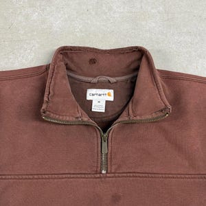 Sudadera Carhartt Sun Faded con cremallera de un cuarto, años 2000, vintage, ropa de trabajo, desgastada y con defectos, marrón mediano imagen 4