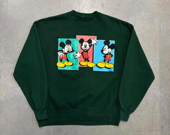 Vintage 90s Disney Mickey Mouse Collage Graphic Sweatshirt / Retro / Cartoon / USA / Extra Large Green