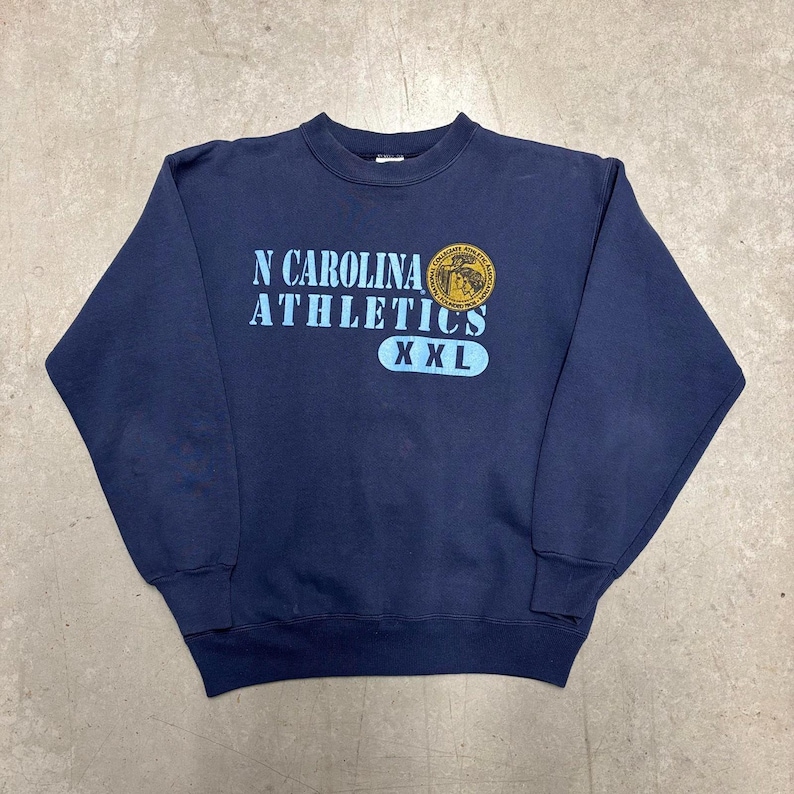 Vintage 80s NCAA North Carolina Athletics Champion Sweatshirt / NCAA Collegiate / Sportswear Crewneck / USA / Medium Navy image 1