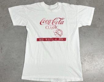 Vintage 80s Coca Cola Classic Graphic T-Shirt / True Vintage / Retro / USA / Medium White