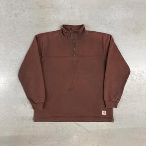 Sudadera Carhartt Sun Faded con cremallera de un cuarto, años 2000, vintage, ropa de trabajo, desgastada y con defectos, marrón mediano imagen 1