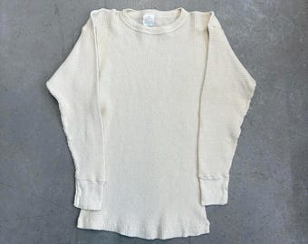 Vintage 90s Waffle Knit Thermal Longsleeve T-Shirt / Outerwear / USA / Retro / Small White