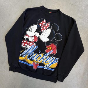 Vintage 90s Mickey & Minnie Mouse Cartoon Graphic Sweatshirt / Disney / Retro / USA / Medium Black image 3