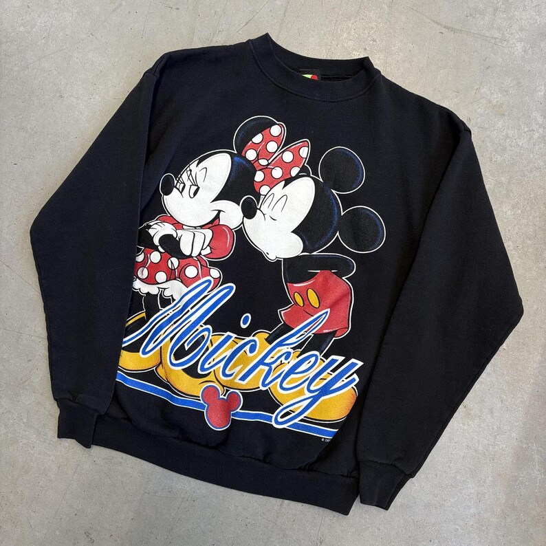 Vintage 90s Mickey & Minnie Mouse Cartoon Graphic Sweatshirt / Disney / Retro / USA / Medium Black image 3