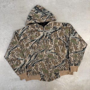 Sudadera con capucha y cremallera completa estilo vintage de los 90 con estampado de camuflaje Mossy Oak / Para exteriores / Camuflaje / Ligera / Marrón imagen 2