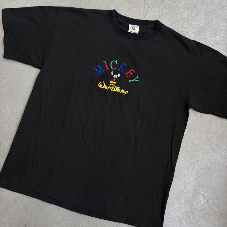 Vintage 90s Walt Disney Mickey Mouse Embroidered T-Shirt / Cartoon / Retro / USA / Extra Large Black image 3