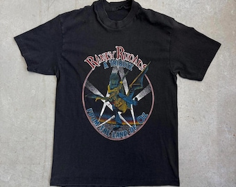 Vintage 80s Randy Rhoades Tribute Ozzy Osbourne Band T-Shirt / Music / Band / USA / Small Black