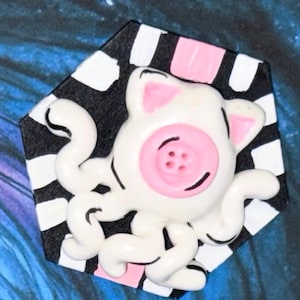 Coraline Squid Inspired wood clay magnet white squid