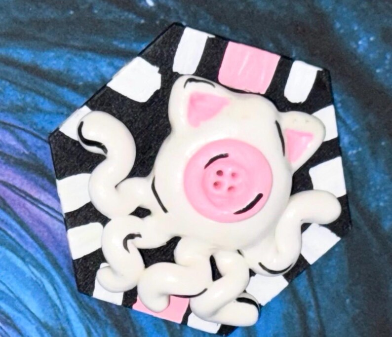 Coraline Squid Inspired wood clay magnet white squid