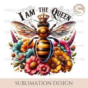 Elegant Queen Bee PNG Sublimation Design - Instant Download - Floral Theme - Perfect for Bee Lovers