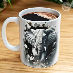 White Elephant 3D Coffee Mug Wrap for Sublimation - Unique Animal Design Mug Sleeve - Perfect Gift for Elephant Lovers