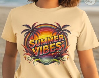 Summer Vibes Svg, Sublimation Design, Clipart coloré d'été, image numérique d'été vintage, Tropical Png, Tshirt Svg, téléchargement immédiat Png