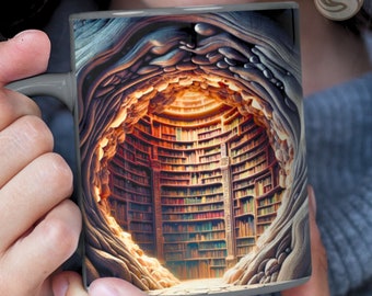 3D-muggomslag för bokhylla - Perfekt present till bokälskare, 280 g och 450 g muggdesign, sublimeringstryck, kaffemugg PNG