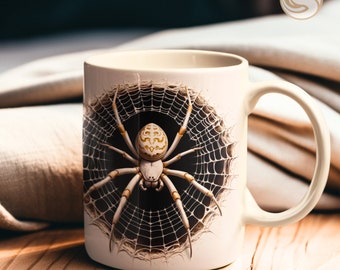 Envoltura de taza de araña 3D, taza de araña dorada 3D para tazas de 11 oz y 15 oz, diseño de sublimación, regalo único de taza de café