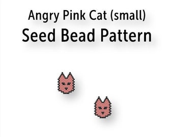 Beaded Earring Pattern, Brick Stitch, Seed Bead Charm, Instant Download PDF, Angry Pink Cat (small)