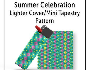 Beaded Lighter Cover Pattern, Even Count Peyote Stitch, Mini Tapestry, Instant Download PDF File, Summer Celebration
