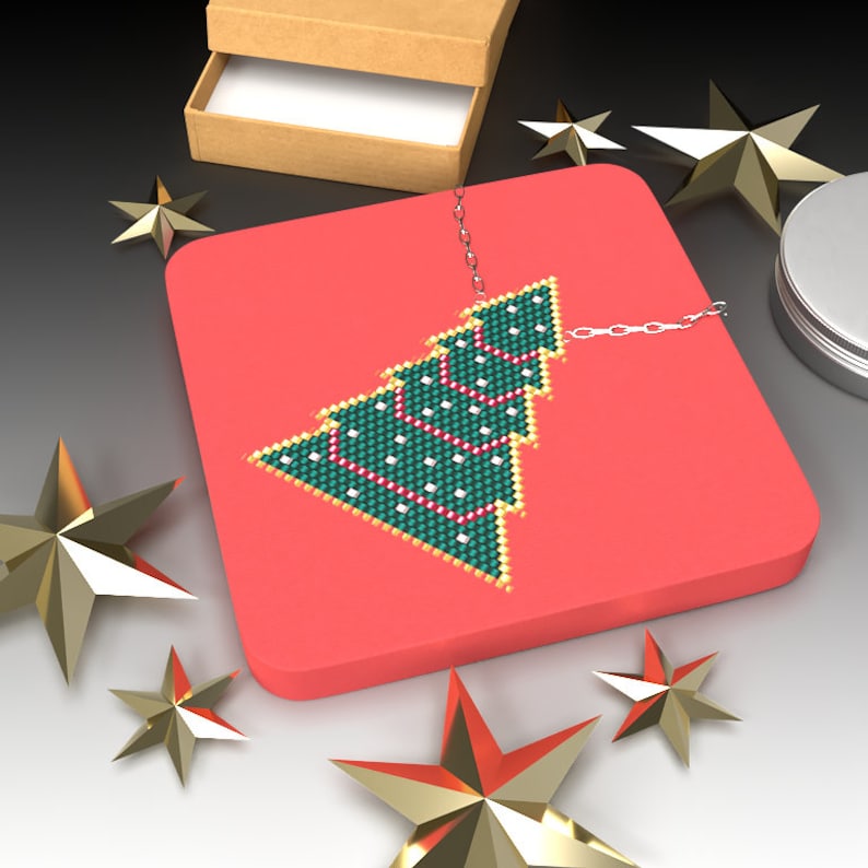 Beaded Pendent Pattern Holiday Brick Stitch Seed Bead Tutorial Christmas Tree Instant Download PDF File