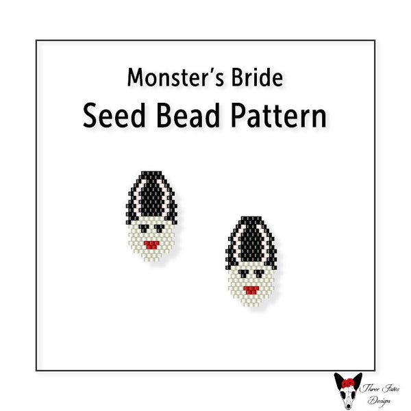 Beaded Earring Pattern, Brick Stitch, Seed Bead Charm, Instant Download PDF File, Monster's Bride