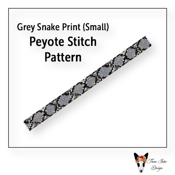 Beaded Bracelet Pattern, Even Count Peyote Pattern, Instant Download PDF File, Small Grey Snake Print