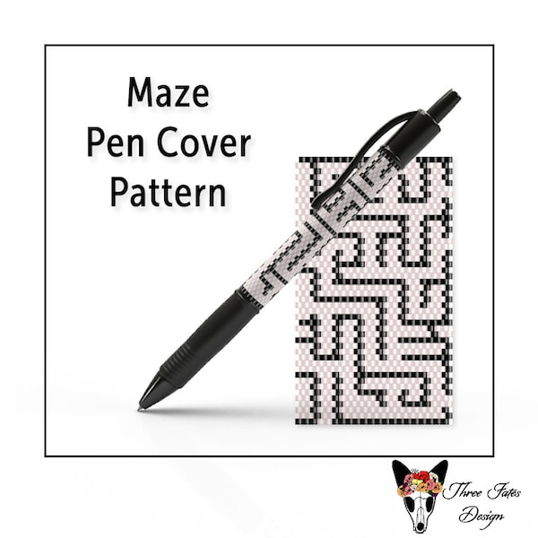 Beaded Pen Cover Pattern, Even Count Peyote Pen Stitch, Instant Download PDF, Maze