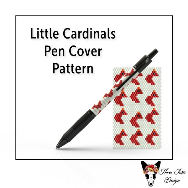 Beaded Pen Cover Pattern, Even Count Peyote Stitch, Instant Download PDF File, Little Cardinals
