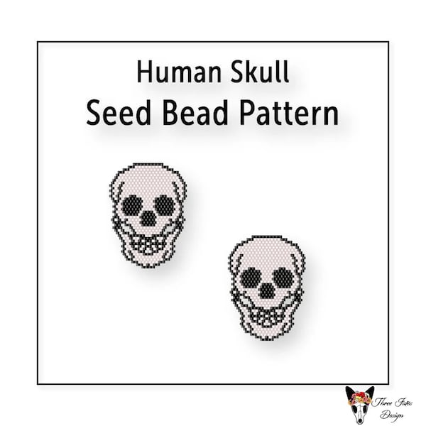 Beaded Earring Pattern, Brick Stitch, Seed Bead Charm, Instant Download PDF File, Human Skull