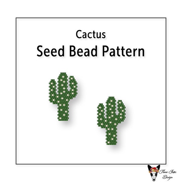 Beaded Earring Pattern, Brick Stitch, Seed Bead Charms, Instant Download PDF File, Cactus