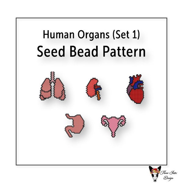 Beaded Earring Pattern, Brick Stitch, Seed Bead Charms, Instant Download PDF File, Human Organs Set 1