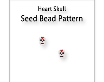 Beaded Earring Pattern, Brick Stitch, Seed Bead Charms, Instant Download PDF File, Heart Skull