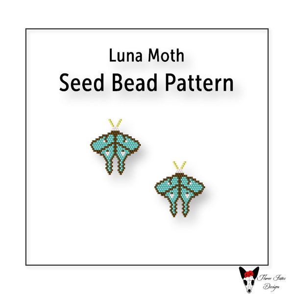 Beaded Earring Pattern, Brick Stitch Seed Bead Pattern, Instant Download PDF, Luna Moth