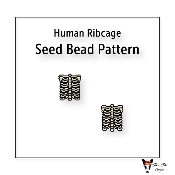 Beaded Earring Pattern, Brick Stitch, Seed Bead Charm, Instant Download PDF File, Human Ribcage