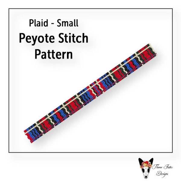 Beaded Bracelet Pattern, Two Drop Even Count Peyote Stitch, Instant Download PDF File, Small Plaid