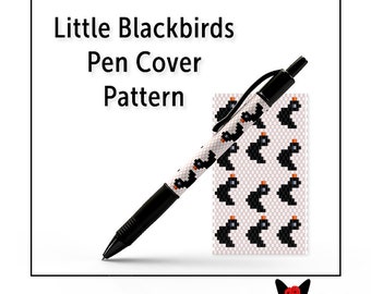 Beaded Pen Cover Pattern, Even Count Peyote Stitch, Instant Download PDF File, Little Blackbirds