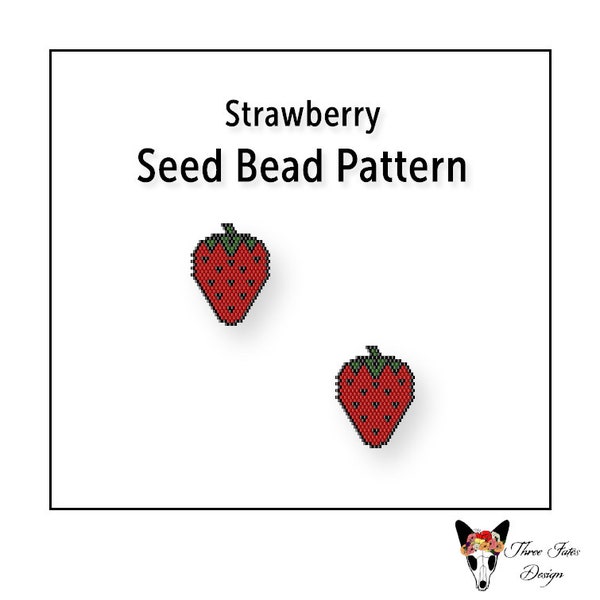 Beaded Earring Pattern, Brick Stitch, Seed Bead Charm, Instant Download PDF File, Strawberry